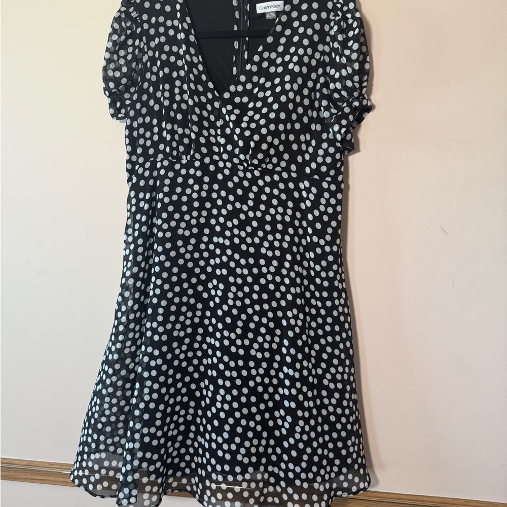Calvin Klein Black and White Polka Dot Mini Dress